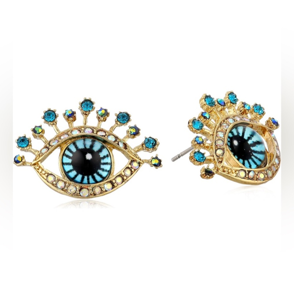 Betsey Johnson Gold and Blue Evil Eye Design Earrings